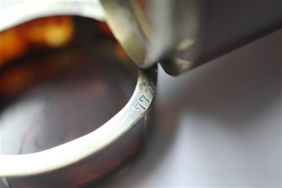 An early 20th century Austrian 800 standard silver mounted tortoiseshell oval canister, 3.25in.